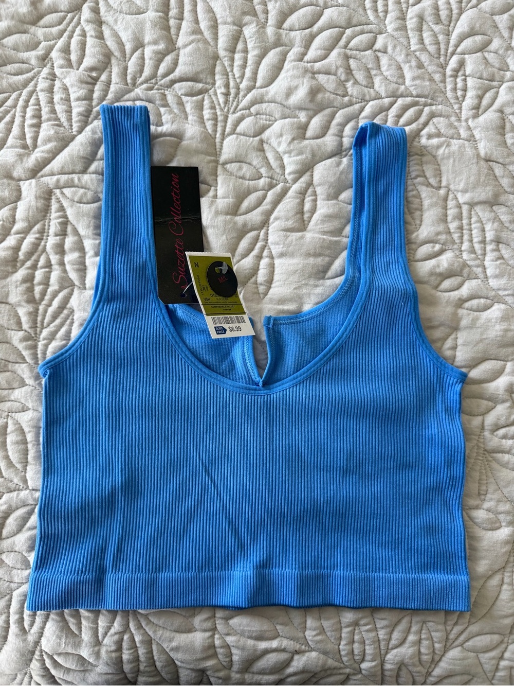 Sean Collection Bright Blue Ribbed Tank with Front Notch - Picture 3 of 4